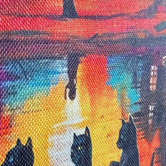 Durable Burlap Colorful Halloween Spooky Black Cats Witch Full Moon Flag Hanging - Picture 7 of 7